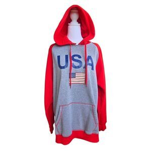 Mitre Mens Size XL Grey & Red USA Hooded Sweatshirt